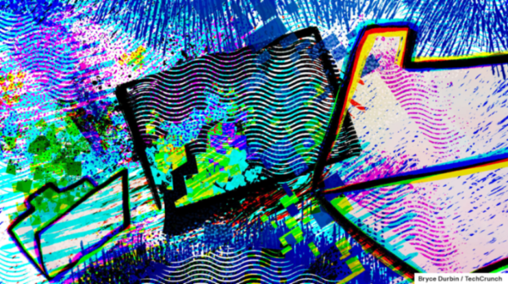 Ilustración abstracta con formas geométricas y colores vibrantes.