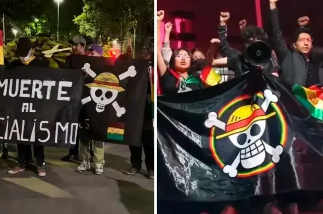 La bandera de One Piece en movilizaciones que denuncian fraude.