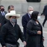 Mirtha Esther Vásquez, Pedro Castillo y Betsy Chávez en octubre de 2021.