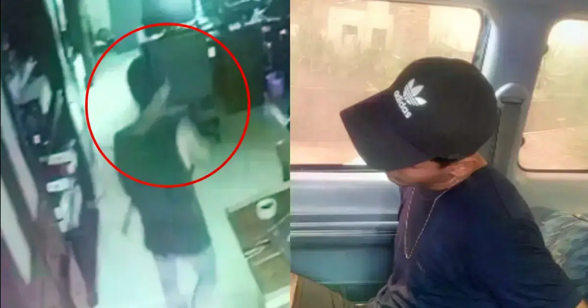 El trabajador caminando en el lugar de trabajo momentos antes del crimen.