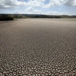 El lodo agrietado se extiende a lo largo de una vasta área que alguna vez estuvo cubierta por las aguas de la laguna de Suesc