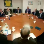 Gabriel Espinoza y José Luis Lupo acompañaron a Rodrigo Paz a una reunión con el BID