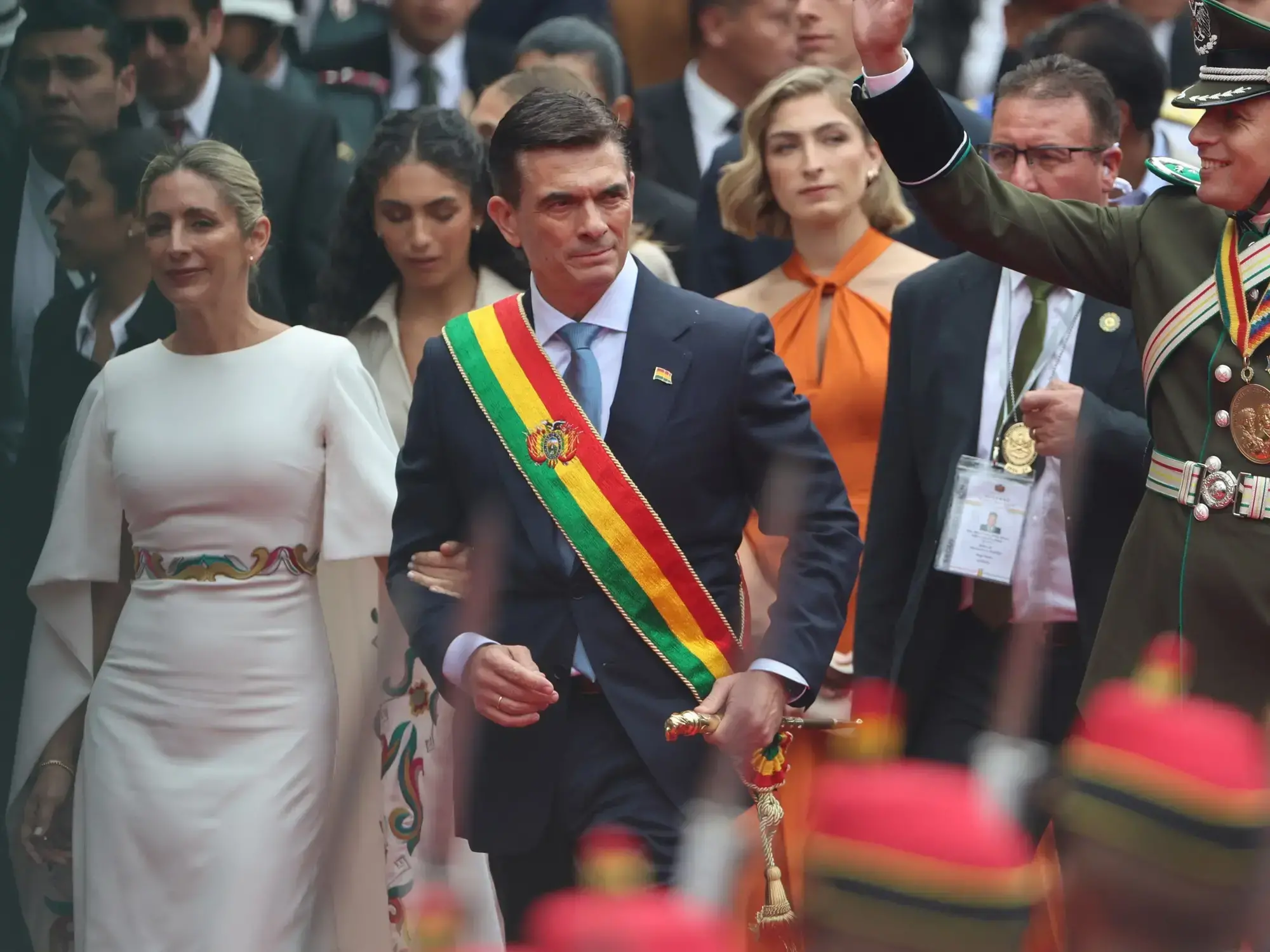 El presidente de Bolivia, Rodrigo Paz Pereira, con la primera dama María Elena Urquidi, este sábado, en La Paz