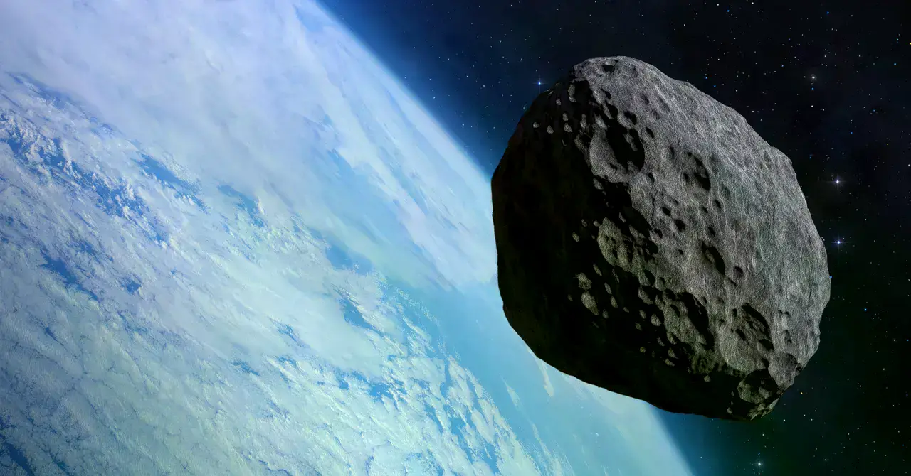 Concept art of an asteroid circling the Earth.