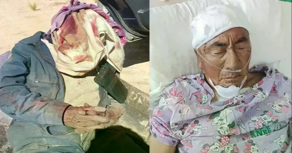 Martín Condori, de 77 años, siendo auxiliado en una carretilla
