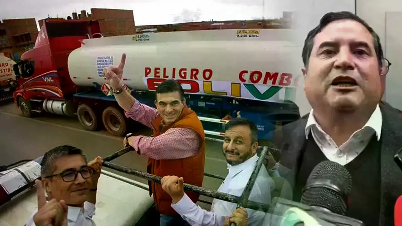 El presidente de la Cámara de Transporte Pesado de Bolivia, Héctor Mercado, y el presidente Rodrigo Paz.