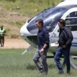 Presidente Rodrigo Paz, aterrizando en Samaipata.