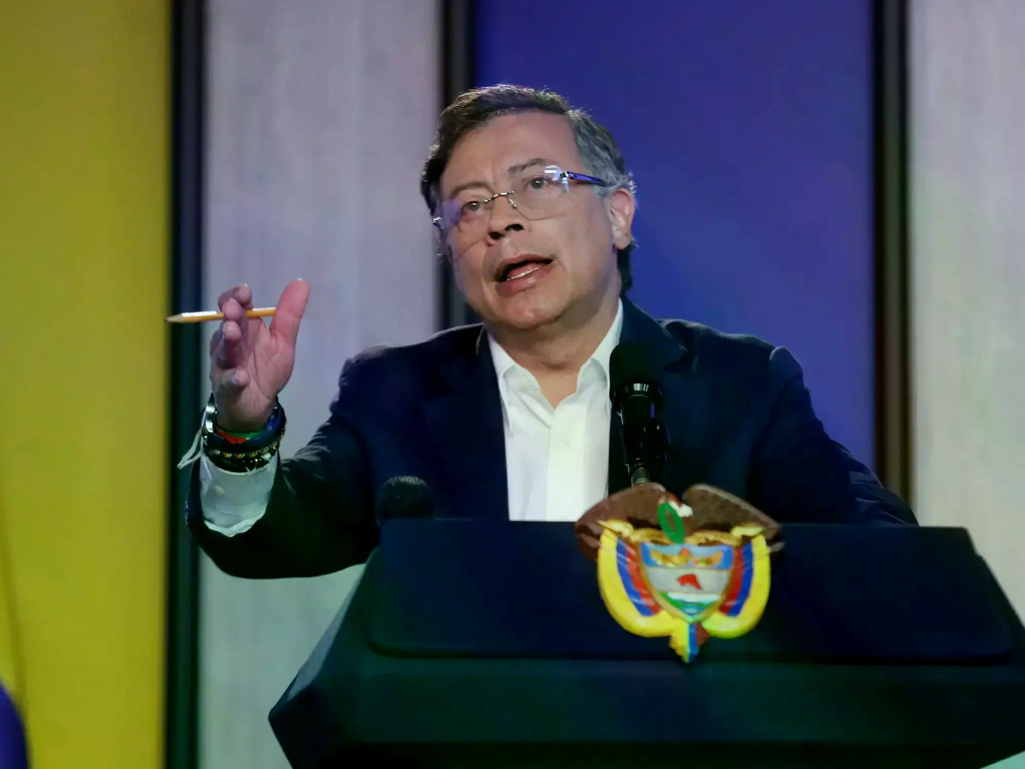 El presidente colombiano Gustavo Petro durante una rueda de prensa en Bogotá