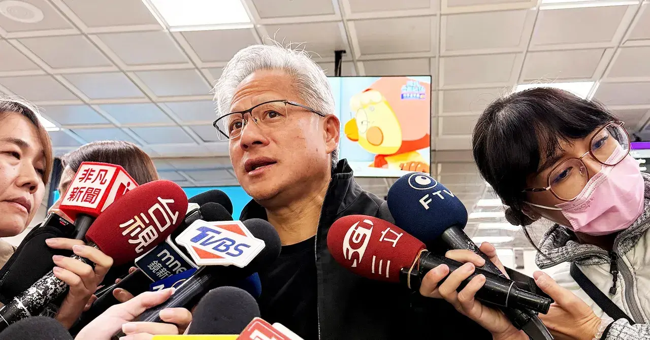 Nvidia CEO Jensen Huang speaks to the media in Tainan, Taiwan on November 7, 2025.
