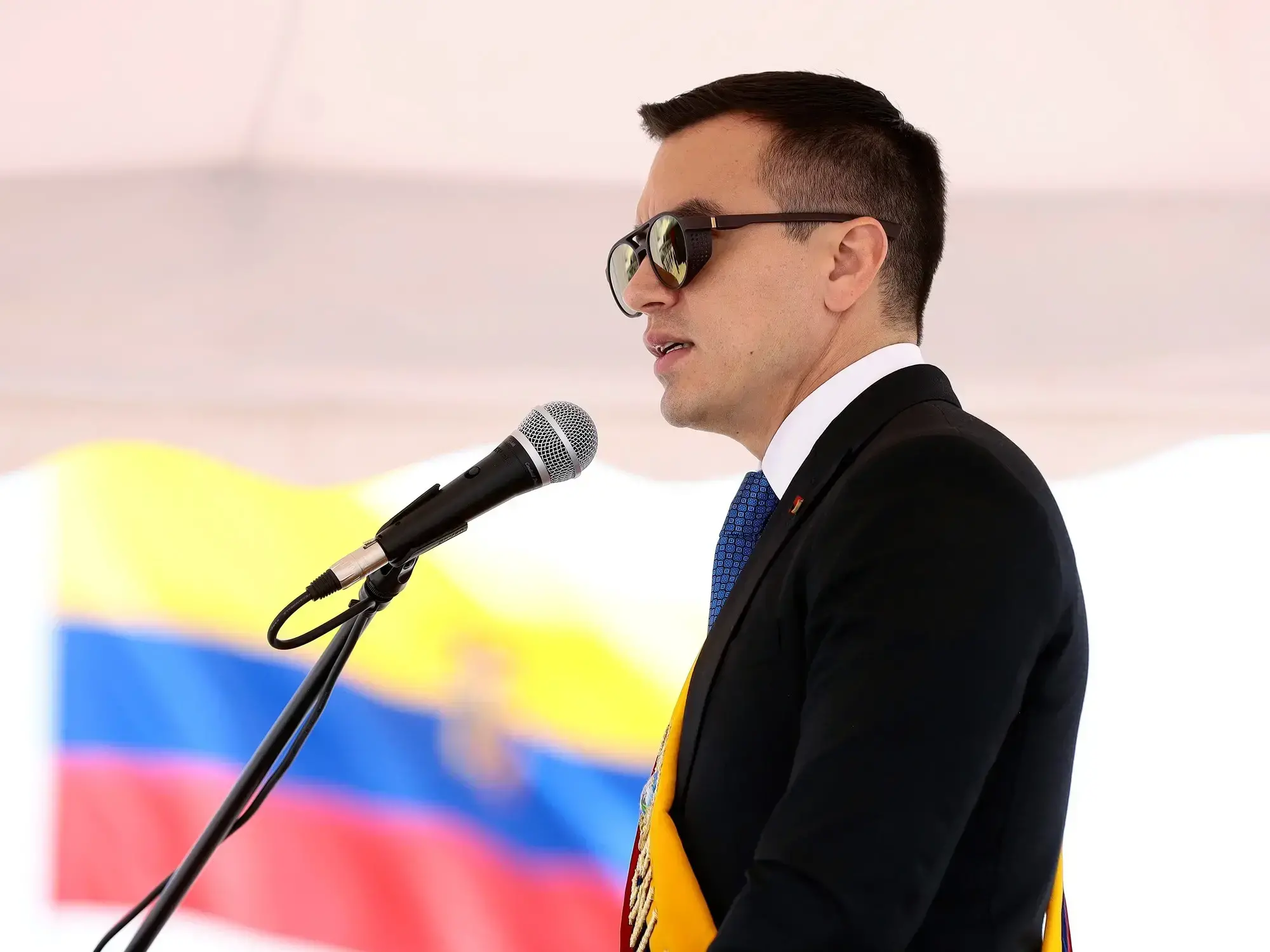 El presidente ecuatoriano, Daniel Noboa, pronunciando un discurso durante una ceremonia en Quito.