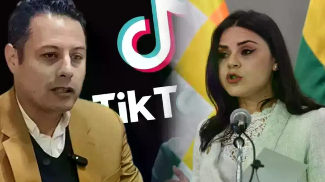 El vicepresidente Edmand Lara (i) y la vocera presidencial, Carla Faval (d)