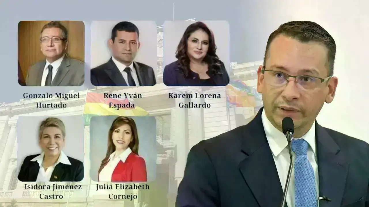 El presidente del TSJ, Rómer Saucedo, y los magistrados autoprorrogados.