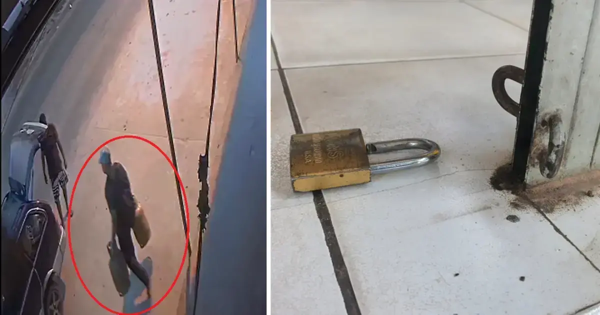 Fotograma de video de seguridad que muestra a un individuo cargando garrafas.