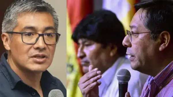 El ministro Espinoza y en primer plano Luis Arce.