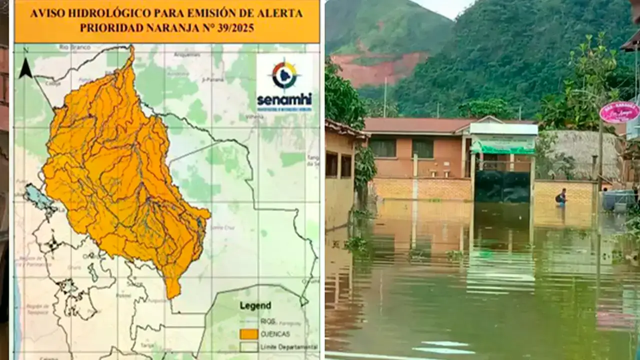 Mapa de riesgo difundido por el Senamhi.