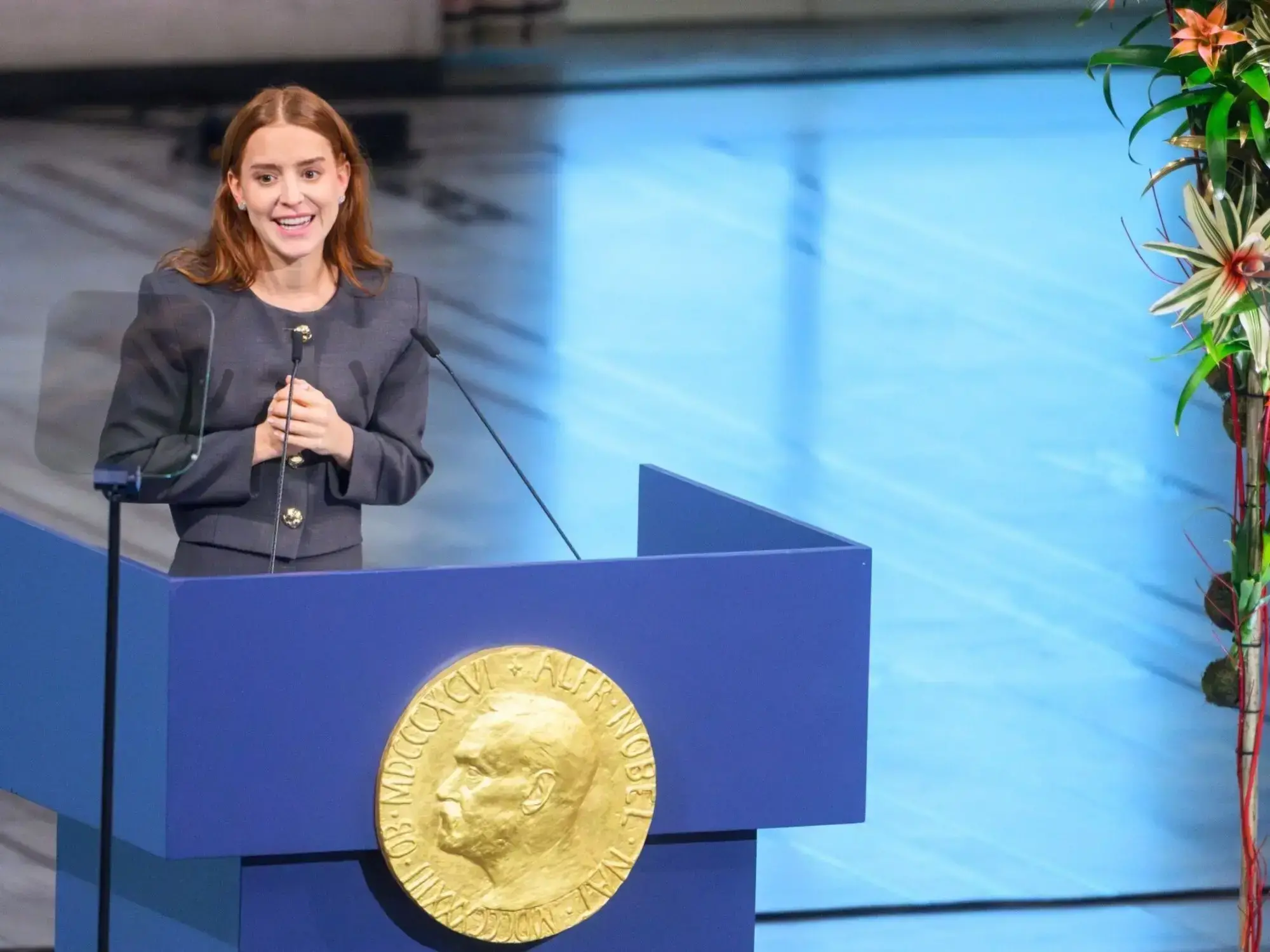 Ana Corina Sosa Machado durante la entrega del Nobel de la Paz.