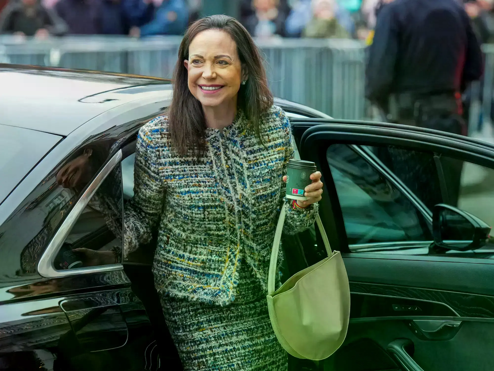 María Corina Machado durante una conferencia de prensa en Oslo.