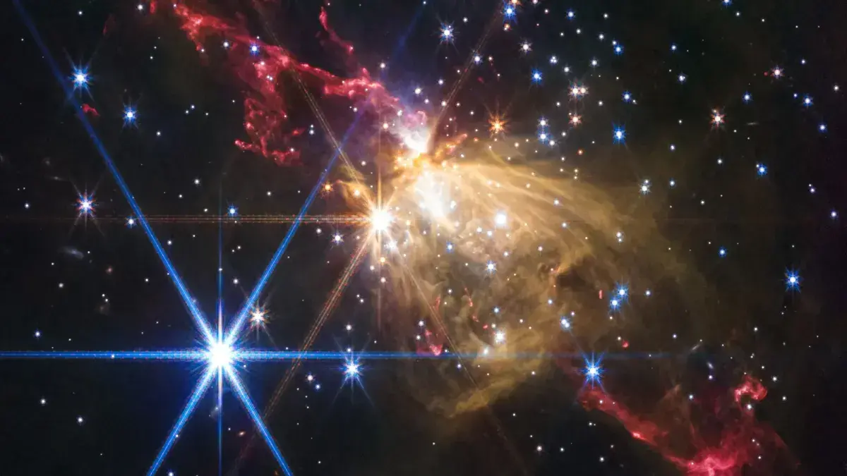Imagen del chorro protostelar masivo en el cúmulo Sh2-284 captada por el telescopio James Webb.