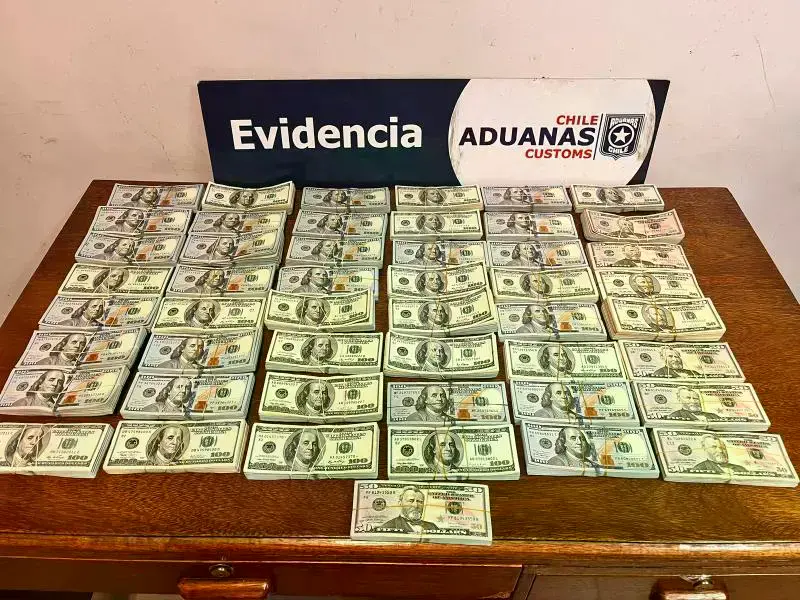 Los dólares incautados en la frontera con Chile en un bus que provenía de Bolivia.