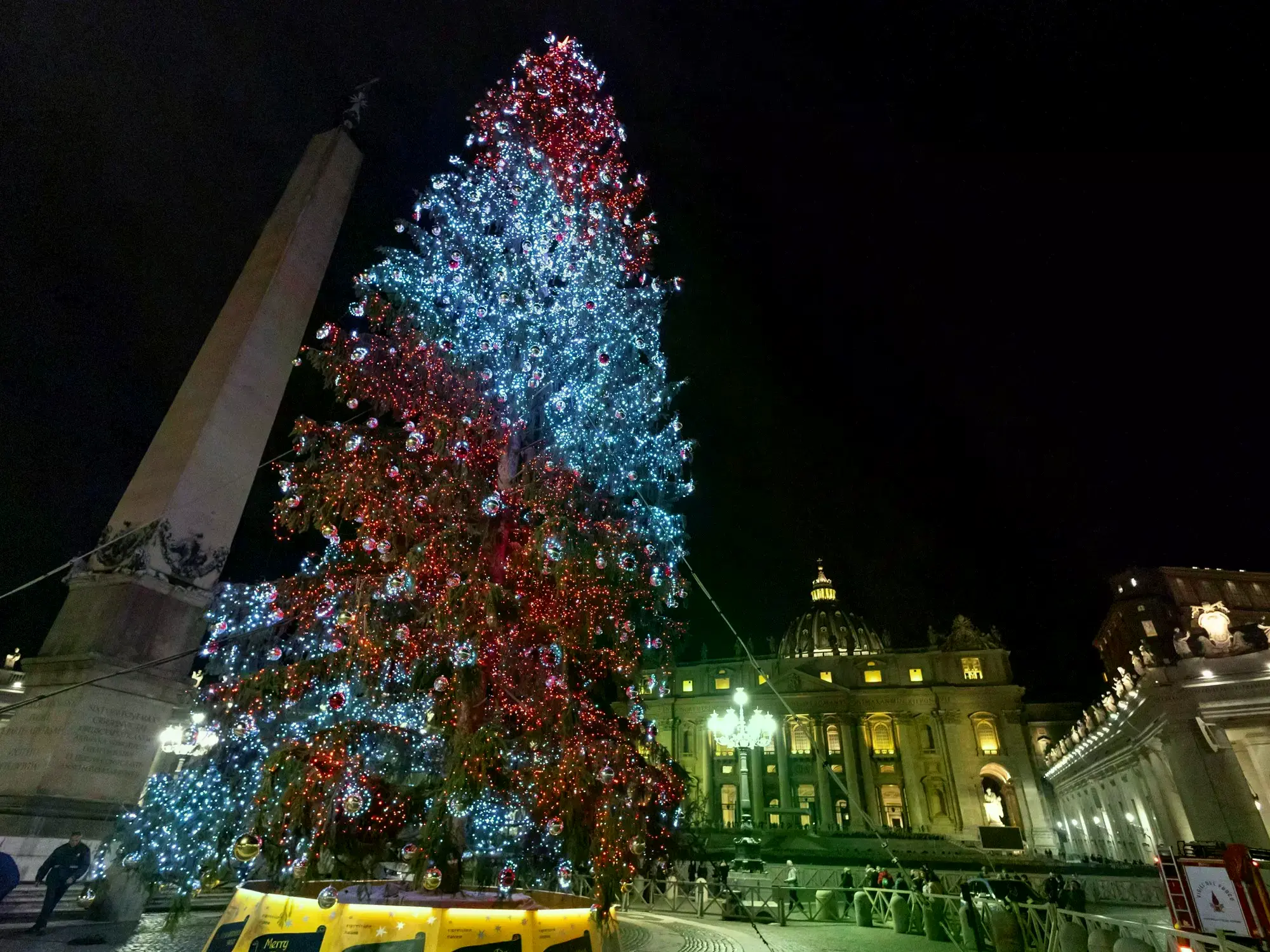 El árbol de Navidad del Vaticano con las luces encendidas.