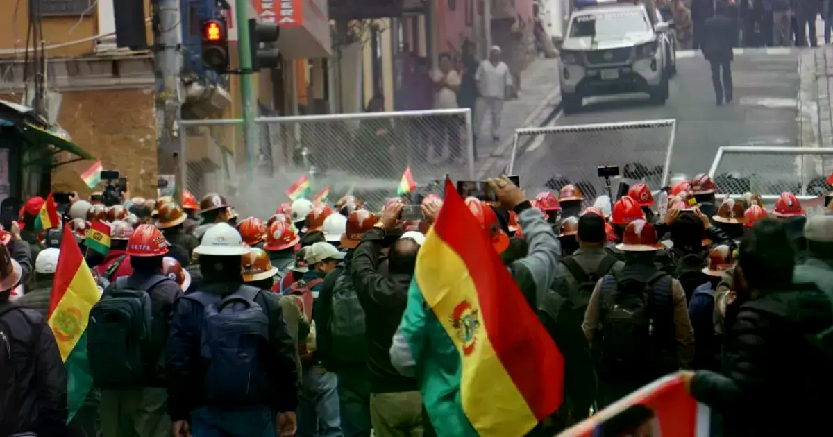 Protesta de mineros en La Paz.