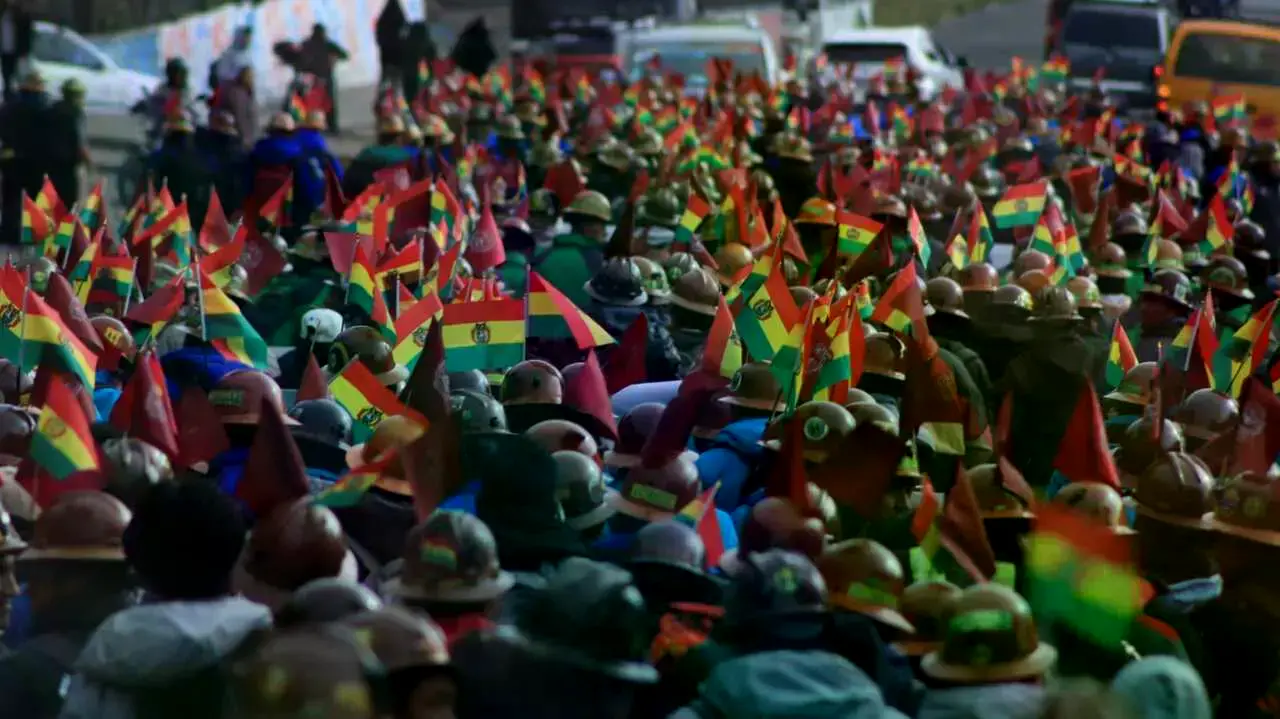 Mineros movilizados, en La Paz.