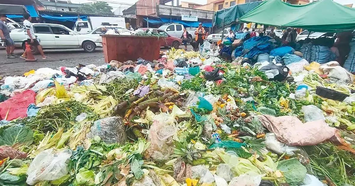 Bolsas con residuos en el ingreso al parque Los Mangales, de la avenida Beni.