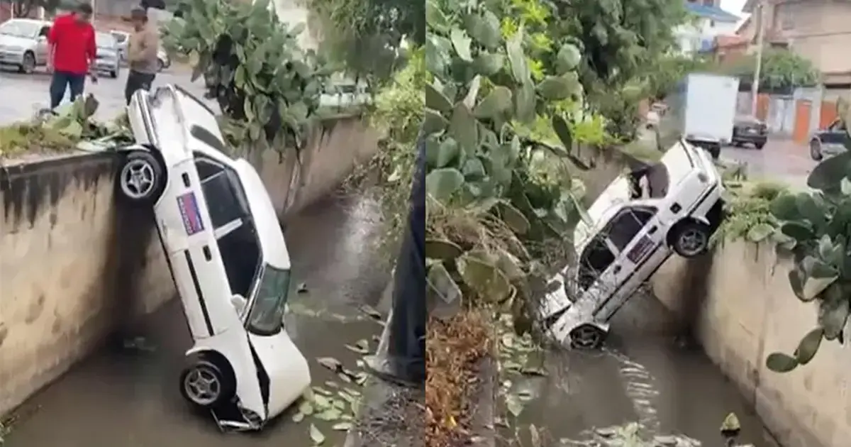 El vehículo quedó dentro del canal de riego.