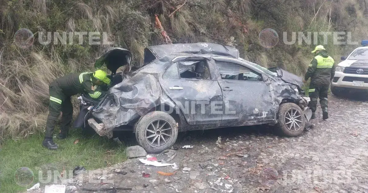 Vehículo destruido tras el accidente de embarrancamiento.