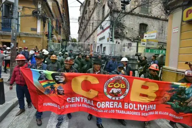 La marcha de la COB de este martes en La Paz.