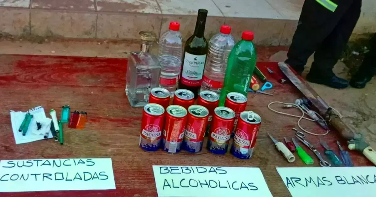 Algunas de las bebidas y sustancias decomisadas durante la requisa.