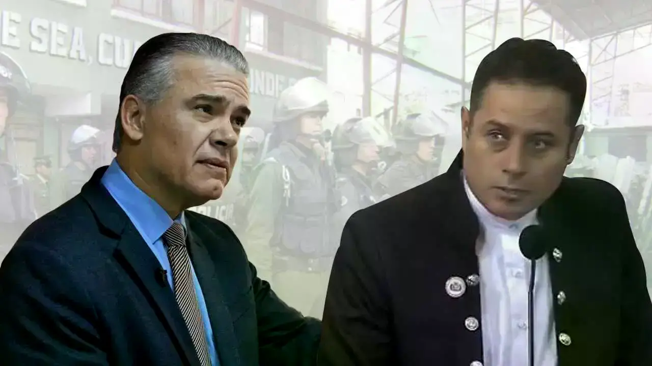El viceministro de Sustancias Controladas, Ernesto Justiniano, y el vicepresidente, Edmand Lara.