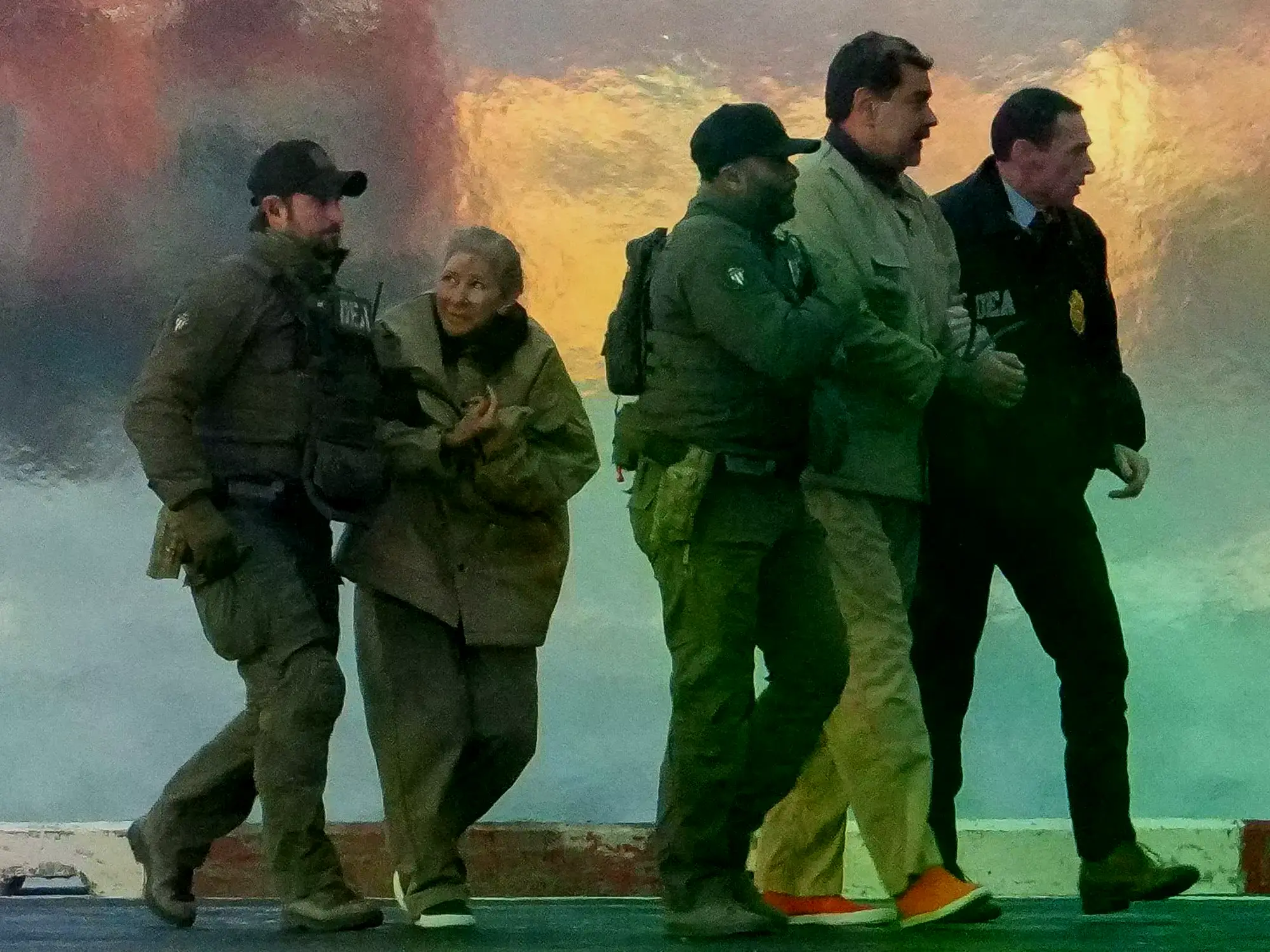 Nicolás Maduro y Cilia Flores descienden de un helicóptero en Manhattan.
