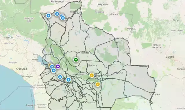 Mapa de transitabilidad de la ABC; los puntos azules representan bloqueos.