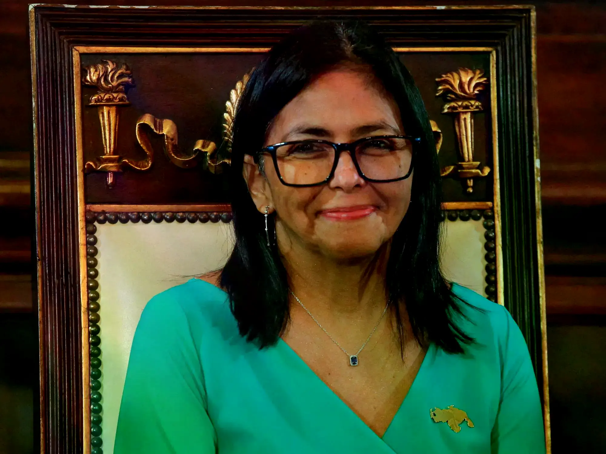 Delcy Rodríguez, con altos cargos chavistas, durante su investidura en Caracas.