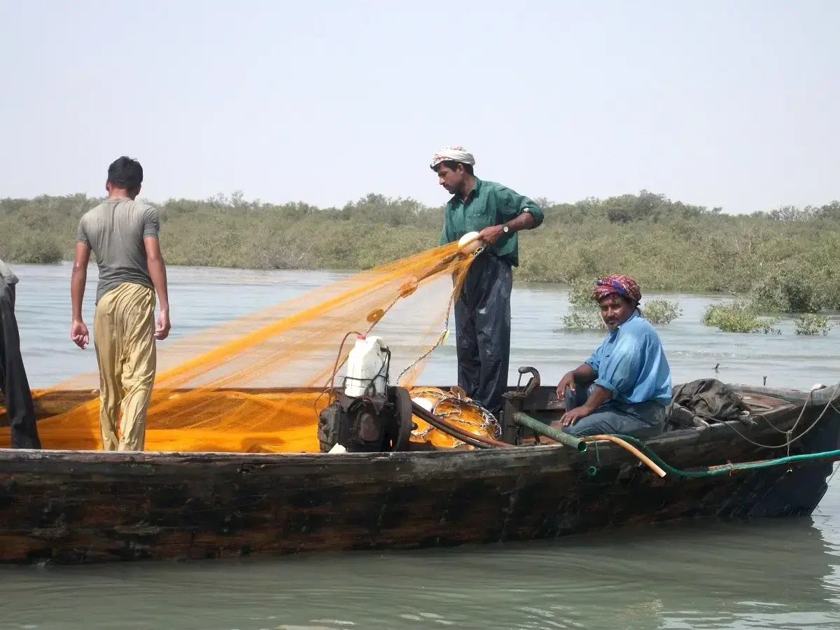 Pescadores locales trabajando en la laguna de Miani Hor.