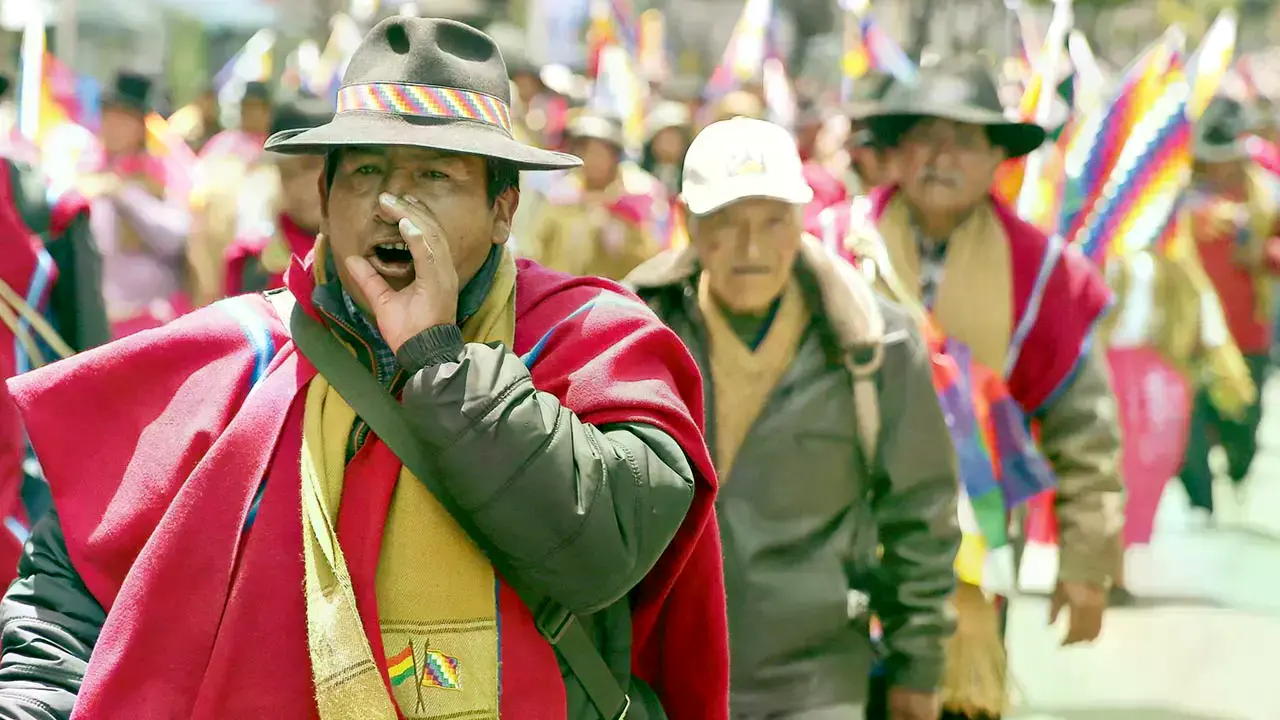 Ponchos Rojos en una manifestación.