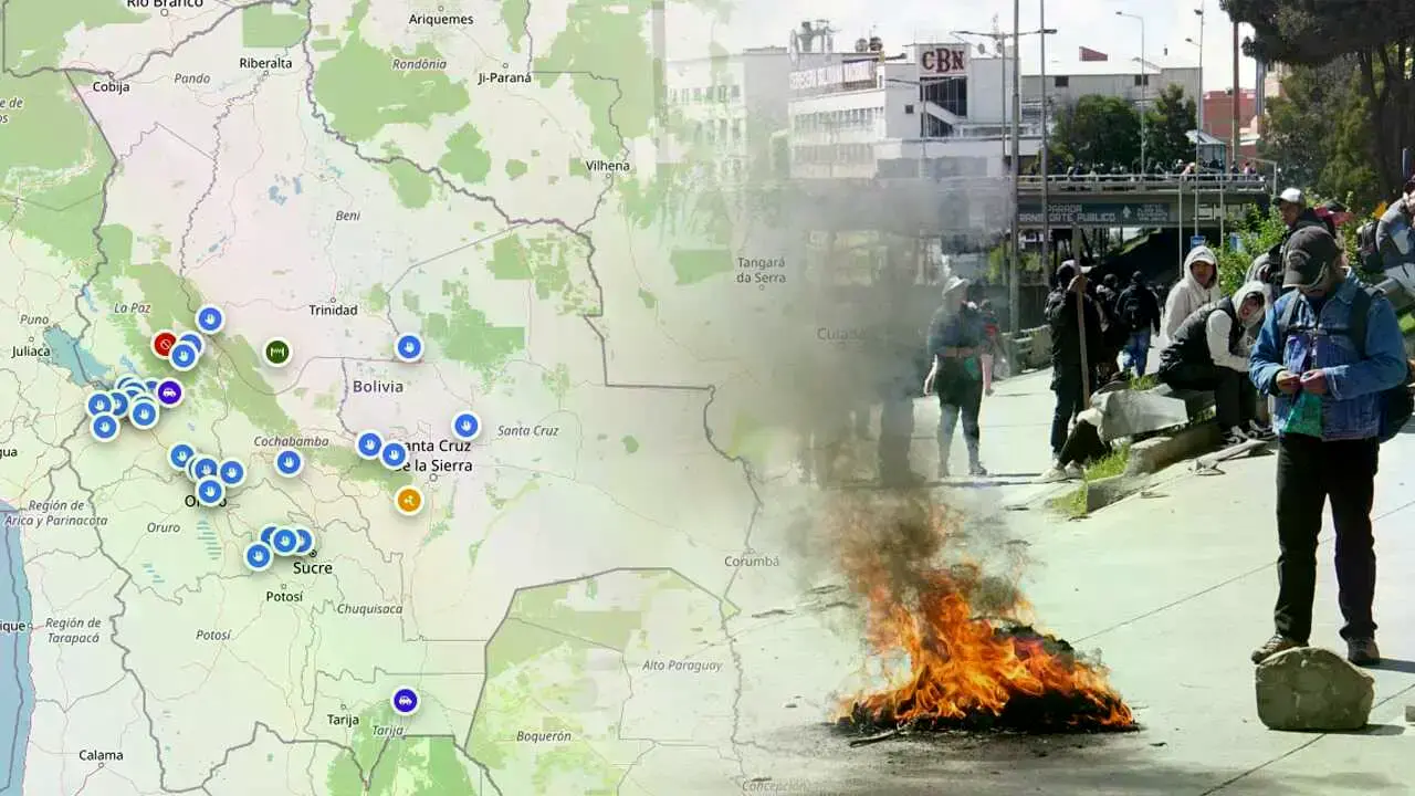 Mapa de transitabilidad reflejando los bloqueos en el país.