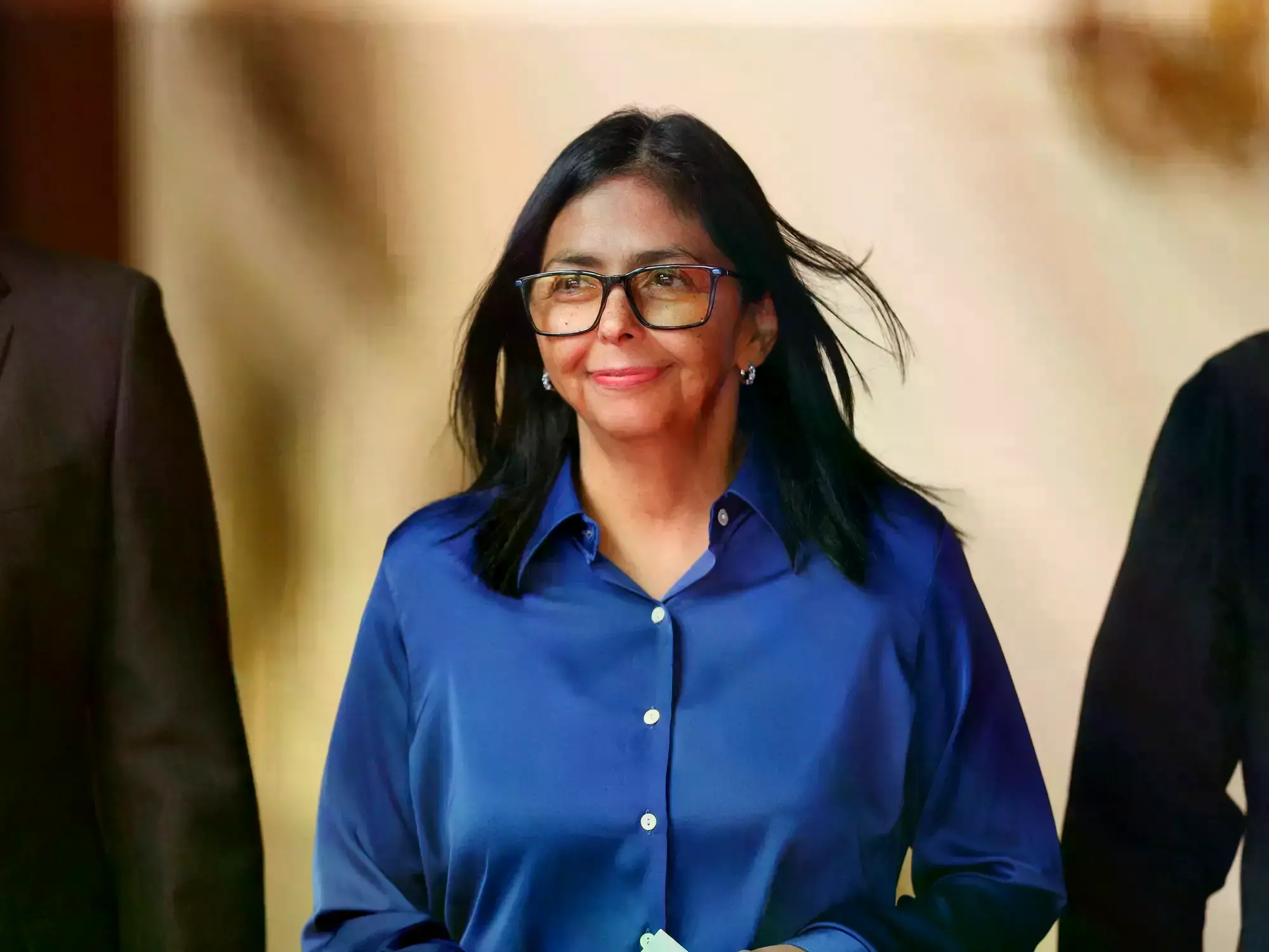 Delcy Rodríguez en el Palacio de Miraflores junto a Diosdado Cabello y Jorge Rodríguez.