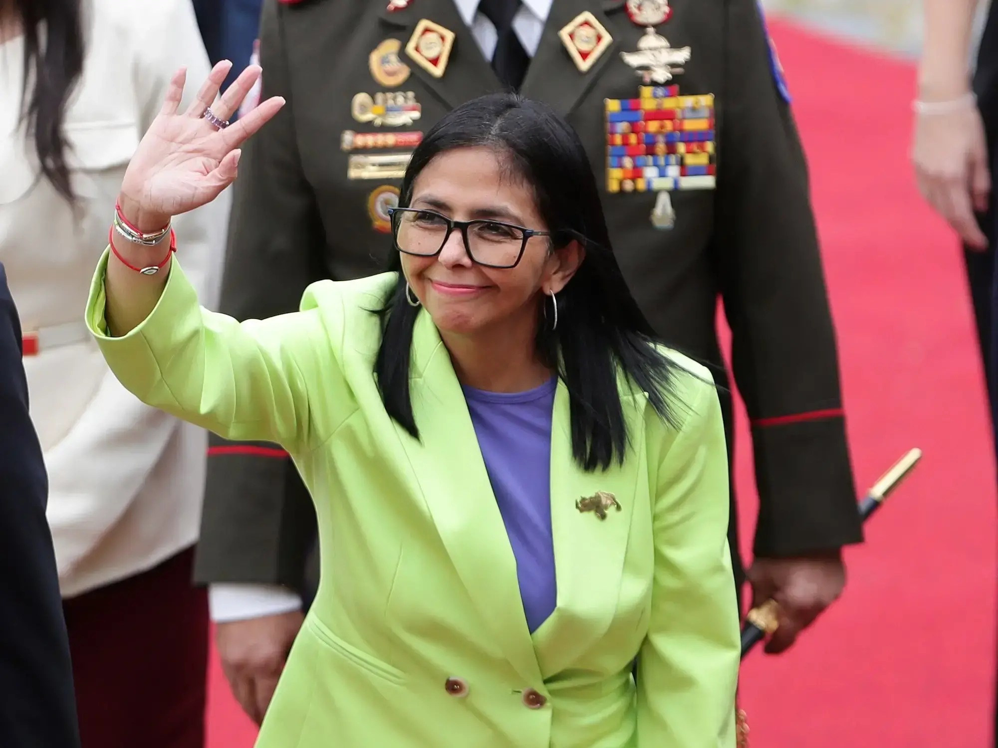 La presidenta interina de Venezuela, Delcy Rodríguez, antes de presentar la rendición de cuentas ante el Parlamento.