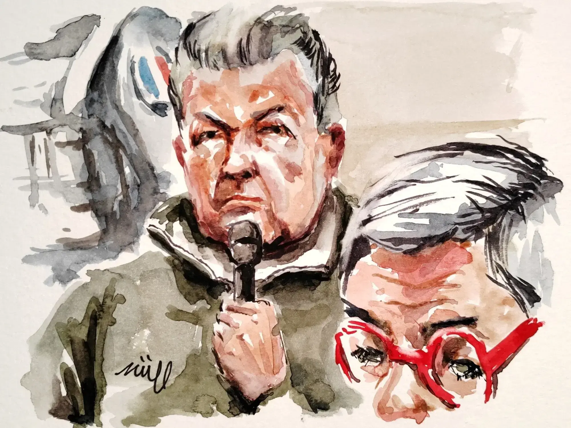 Dominique Pelicot, en un dibujo realizado durante el juicio en que fue condenado.
