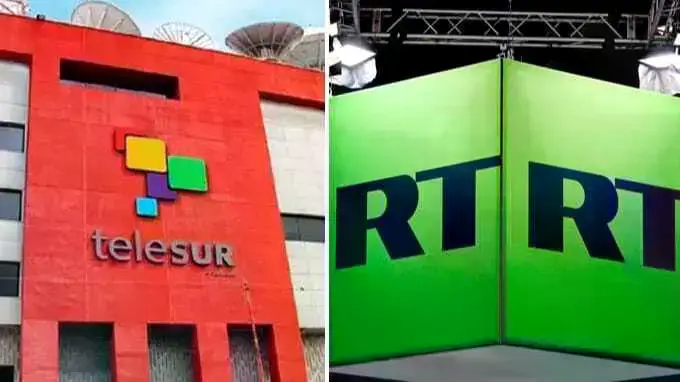 Imagen referencial de los canales Telesur y Russia Today (RT).