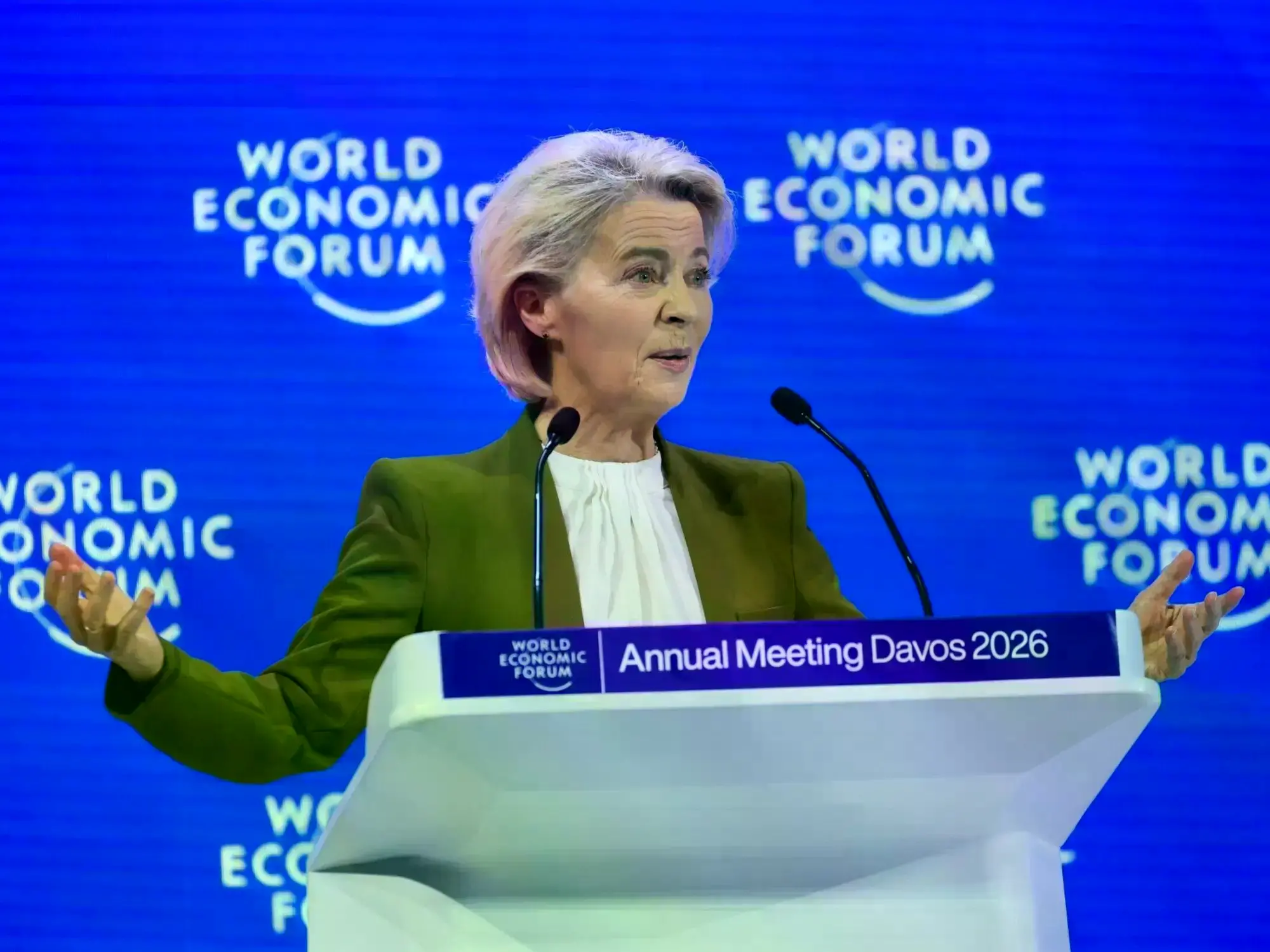 La presidenta de la Comisión Europea, Ursula von der Leyen, en el Foro Económico Mundial en Davos.