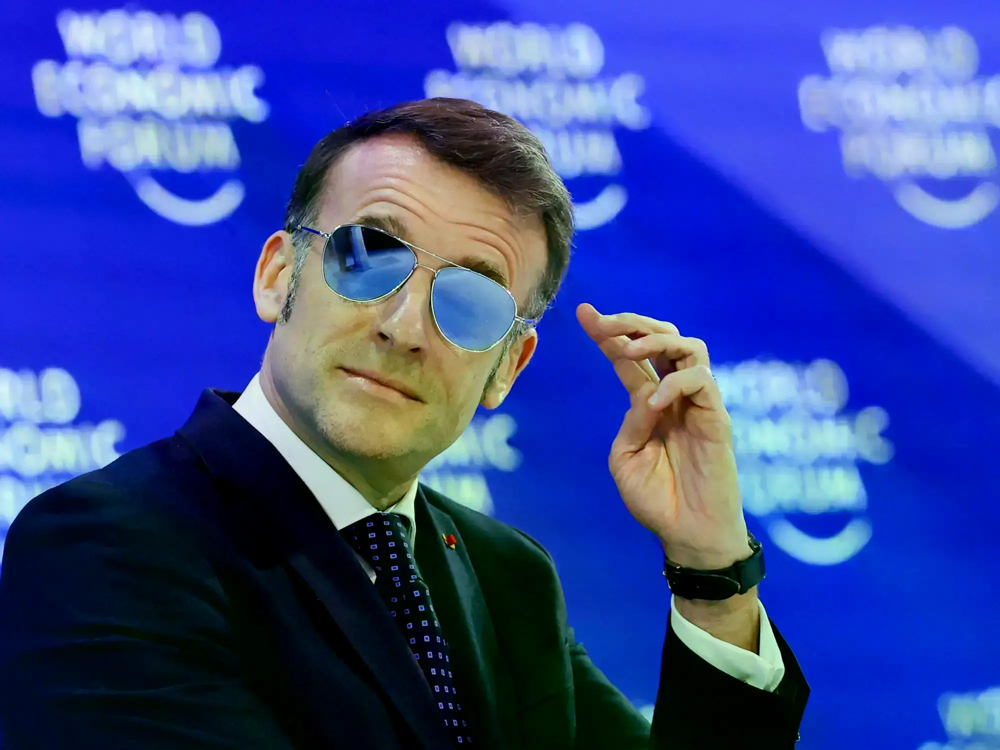 El Presidente francés Emmanuel Macron durante su presentación en el Foro de Davos.