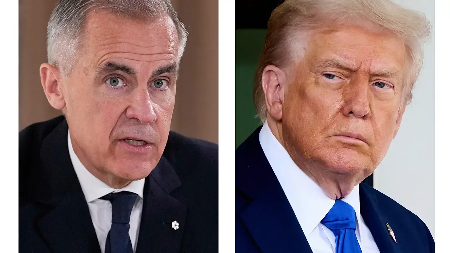 El primer ministro de Canadá, Mark Carney (izquierda) y el presidente Donald Trump (derecha)