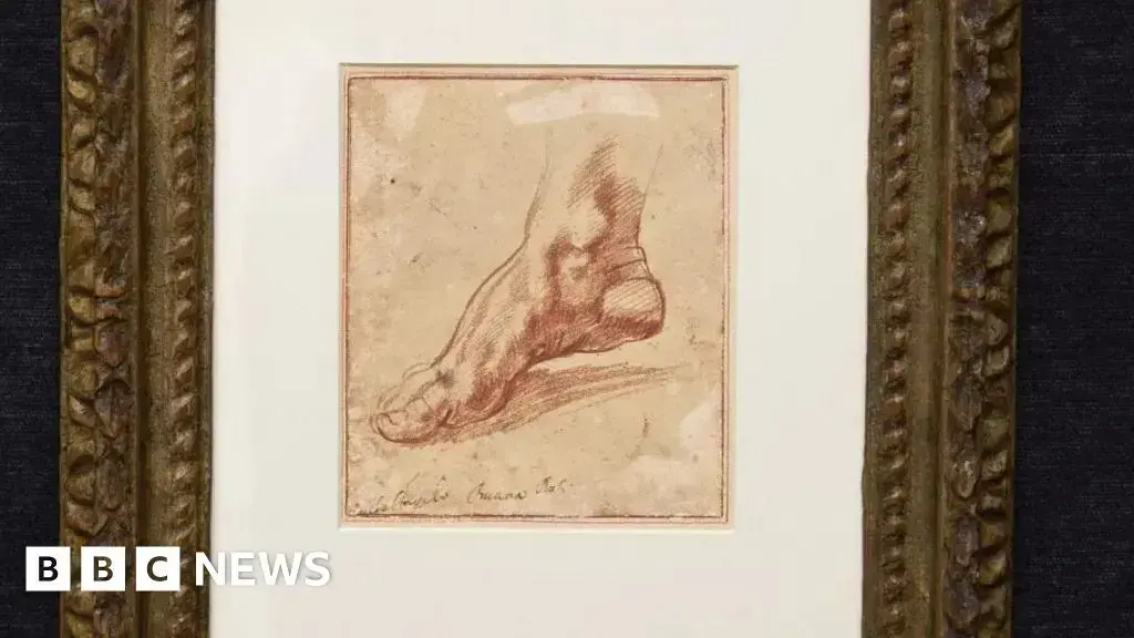 Boceto en tiza roja de un pie atribuido a Miguel Ángel.
