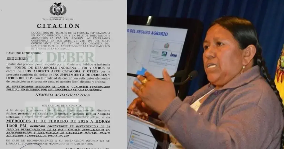 Nemesia Achacollo, exministra de Desarrollo Rural y Tierras.