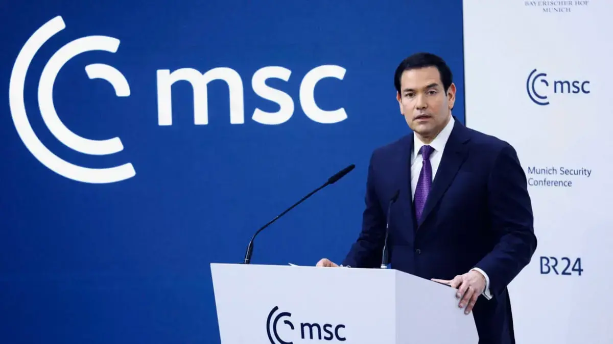 Marco Rubio pronunciando su discurso en la Conferencia de Seguridad de Múnich.