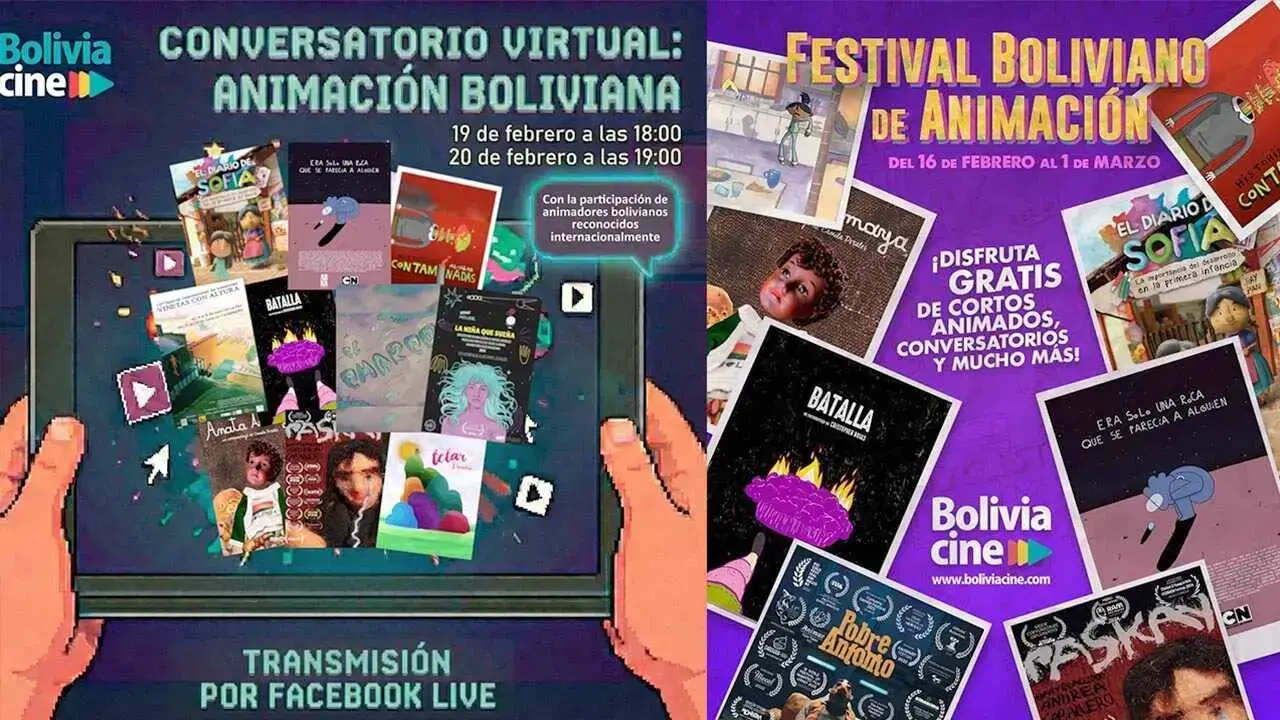 Afiches promocionales del primer Festival Virtual de Animación.