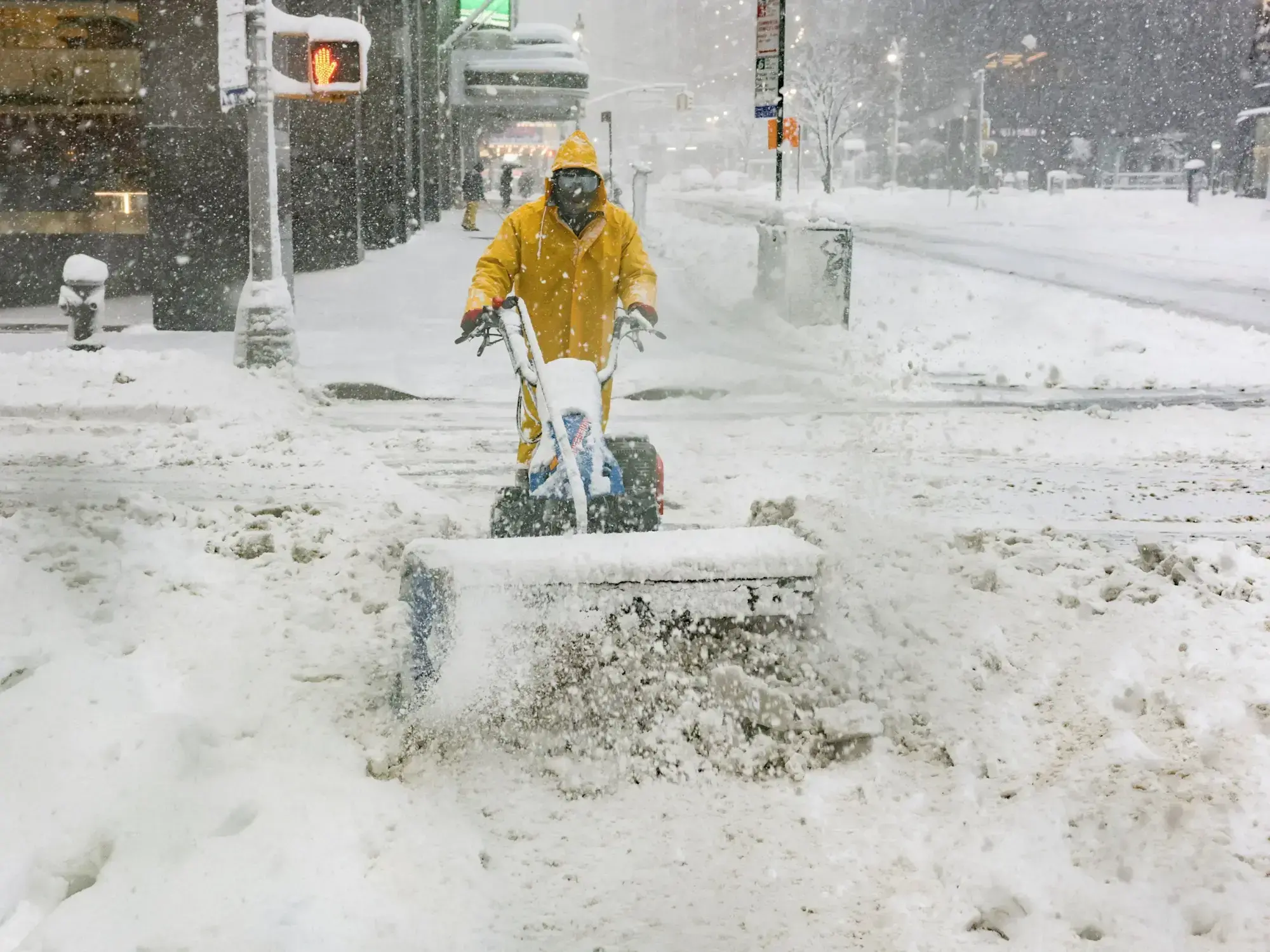 Un peatón camina por la calle 42 cerca de Bryant Park durante una tormenta de nieve, en Nueva York.